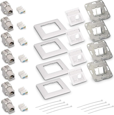 kwmobile Keystone Dose Modul Set - 8X Keystone Modul 4X Netzwerkdose CAT 6A Kabel - 10Gibt/s geschir