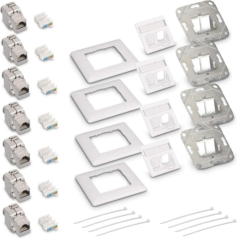 kwmobile Keystone Dose Modul Set - 8X Keystone Modul 4X Netzwerkdose CAT 6A Kabel - 10Gibt/s geschir