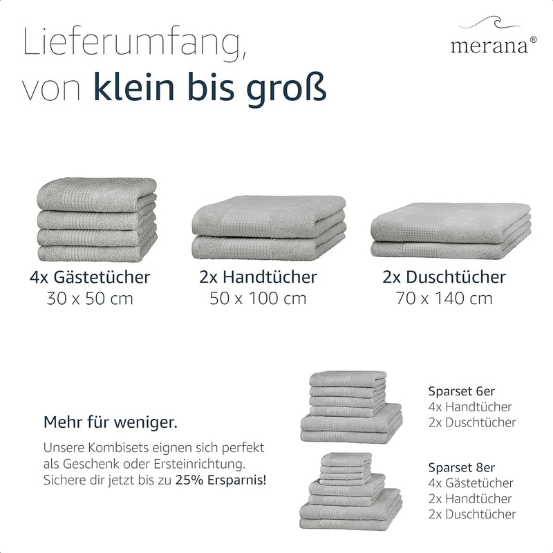 Merana Rome Handtuch Set | saugstark, weich und fusselfrei | Frottier Luxus Qualität | 100% Baumwoll