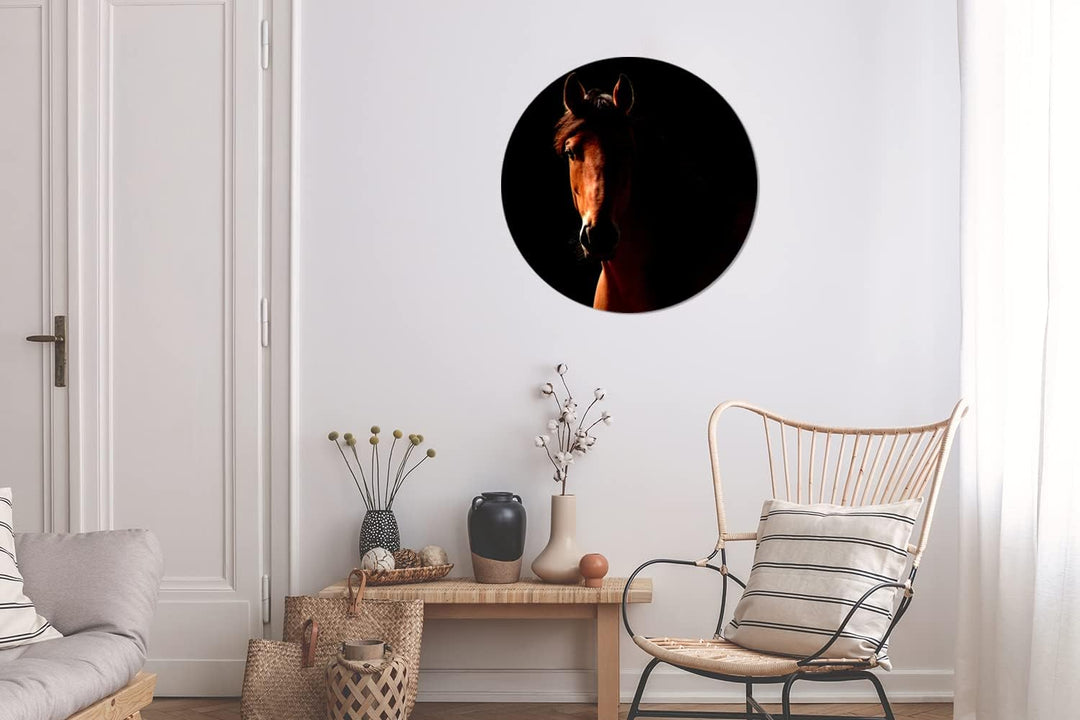MuchoWow Wandbild Rund Wanddeko Deko Wohnzimmer Bilder 60x60 cm Pferd - Licht - Porträt, 60x60 cm