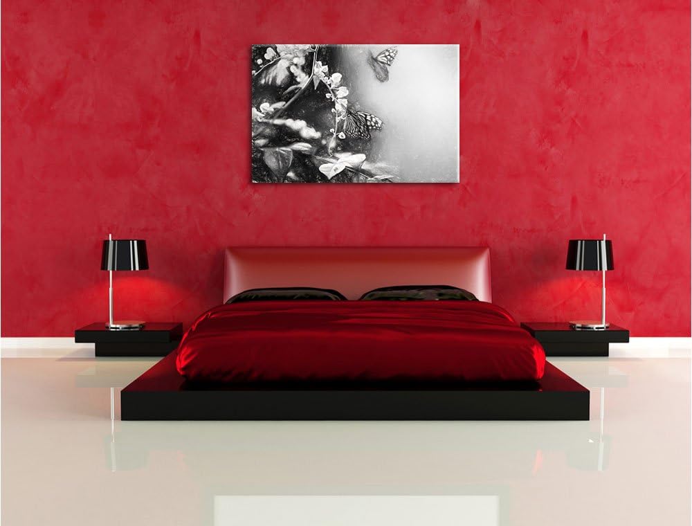 Pixxprint Schmetterlinge auf Blumen als Leinwandbild/Grösse: 100x70 cm/Wandbild/Kunstdruck/fertig be