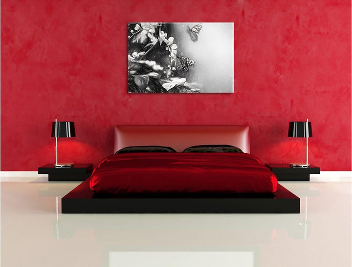 Pixxprint Schmetterlinge auf Blumen als Leinwandbild/Grösse: 100x70 cm/Wandbild/Kunstdruck/fertig be