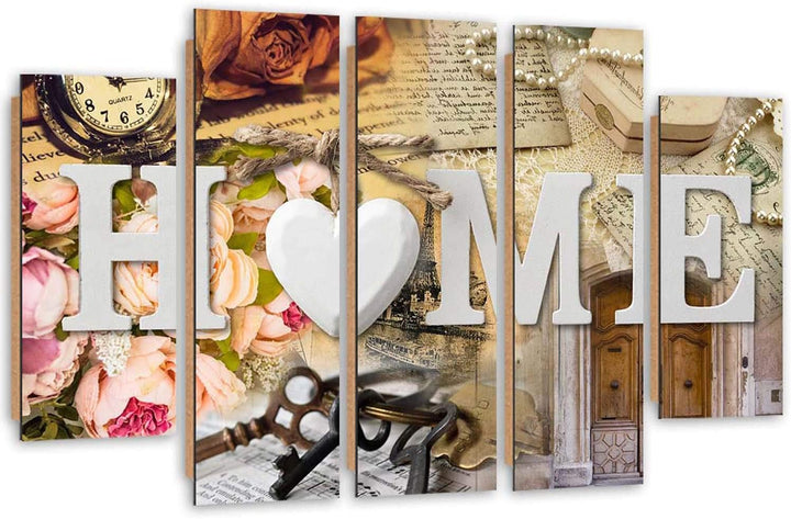 Feeby Wanddeko 5 teile Haus 150x100 cm Bilder modern Wanddekoration Wohnung Wohnzimmer Beige Deko Pa