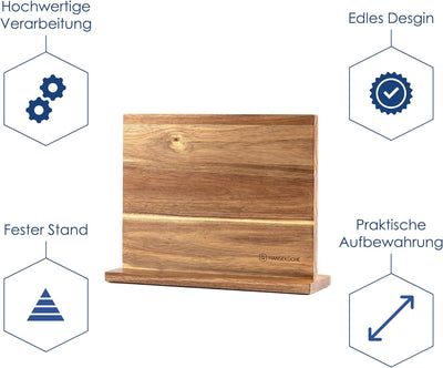 Hanseküche Messerblock magnetisch aus Akazienholz - Doppelseitiger Messerhalter ohne Messer mit Magn