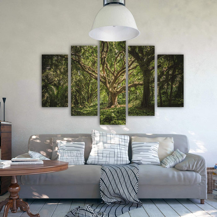 Feeby Wanddeko XXL Landschaft Leinwandbild 5 Teilig Baum Wald Natur braun 100x70 cm Leinwandbild 100