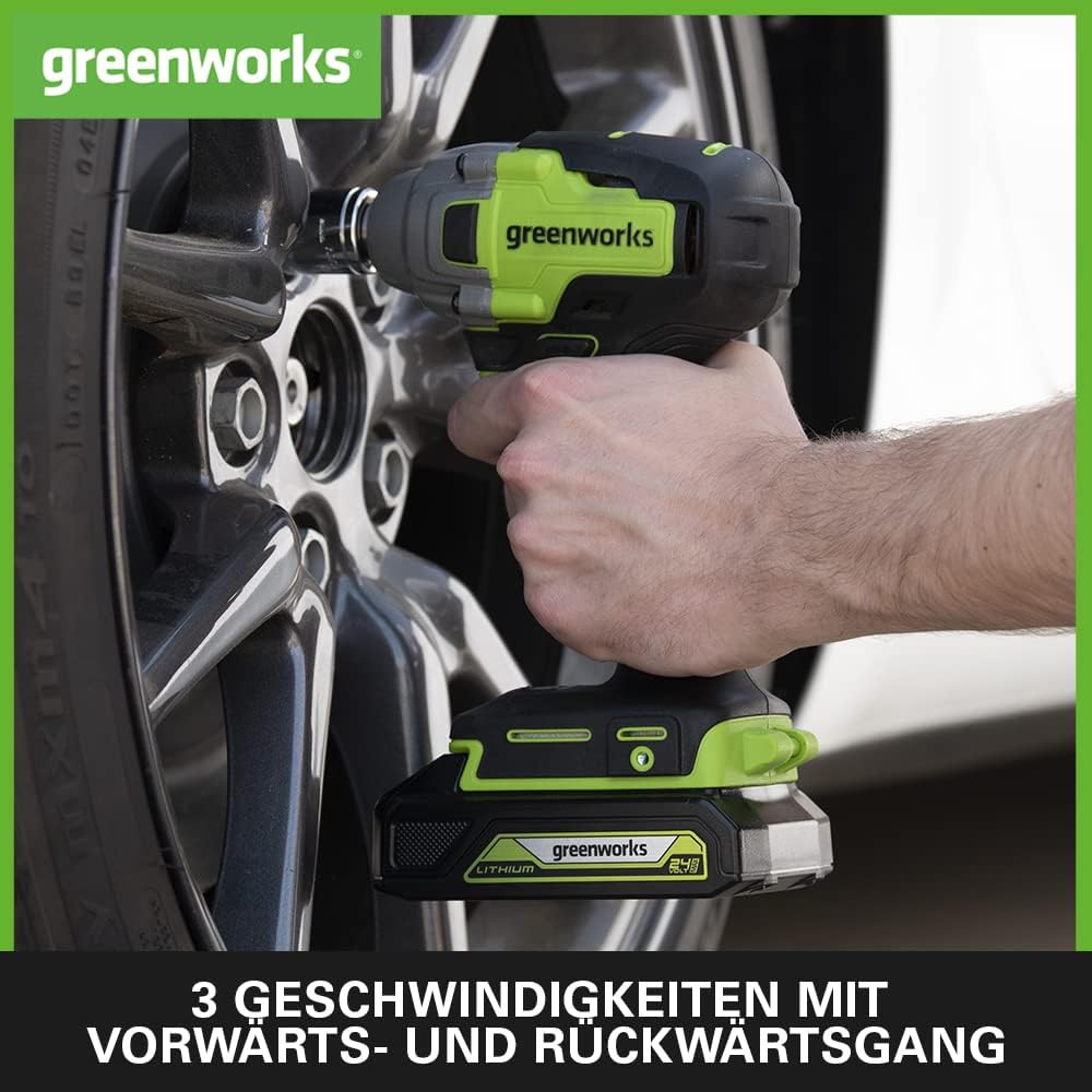 Greenworks GD24IW400 Akku Schlagschrauber mit bürstenlosem Motor, 0-2800 U/min, 0-4000ipm, 400Nm Dre