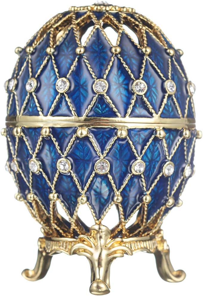 danila-souvenirs Fabergé-Stil geschnitzt Ei/Schmuckkästchen mit Gitter 7,5 cm blau