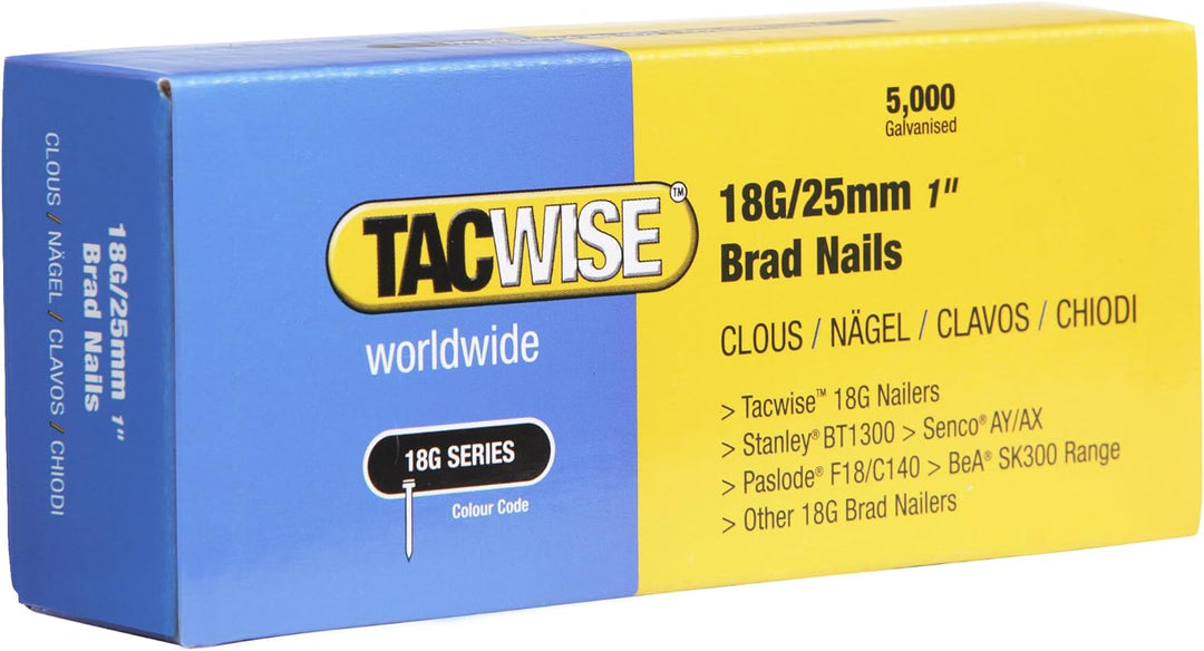 TACWISE 0394 Stauchkopfnägel Brad Typ 18G / 15 mm, verzinkt, Silber & 0396 Stauchkopfnägel Brad Typ