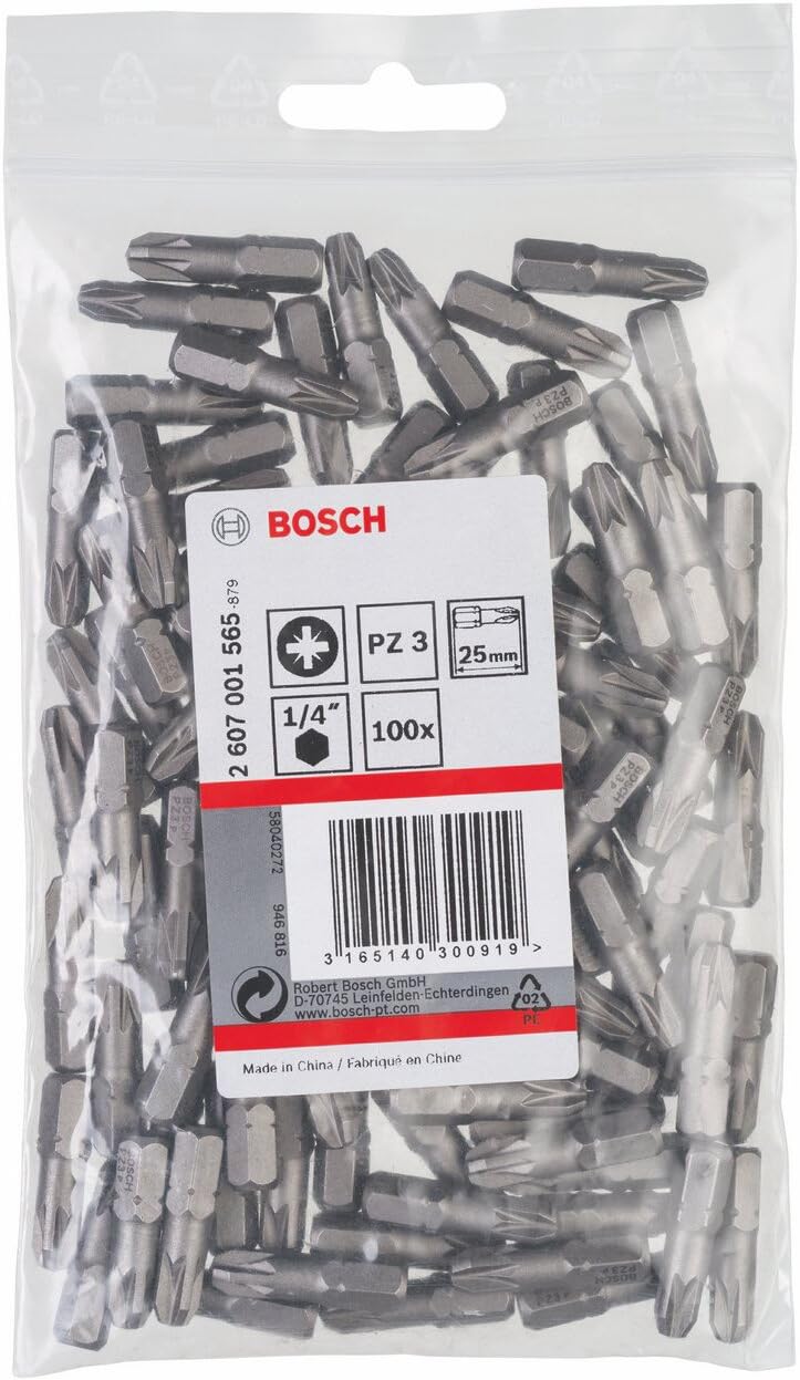Bosch Professional Bit Extra-Hart für Pozidriv-Kreuzschlitzschrauben (PZ3, Länge: 25 mm, 100 Stück)