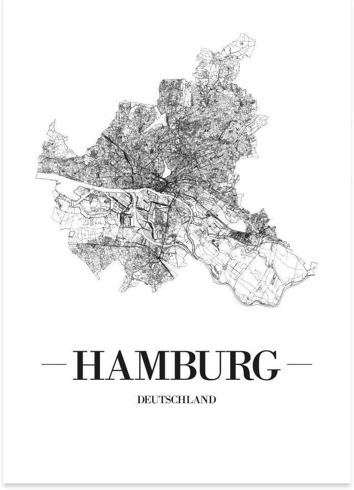JUNIWORDS Stadtposter, Hamburg, Wähle eine Grösse, 40 x 60 cm, Poster, Schrift A, Weiss 40 x 60 cm S