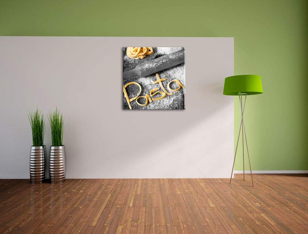 Pixxprint Pasta vor Nudelholz als Leinwandbild/Grösse: 70x70 cm/Wandbild/Kunstdruck/fertig bespannt,
