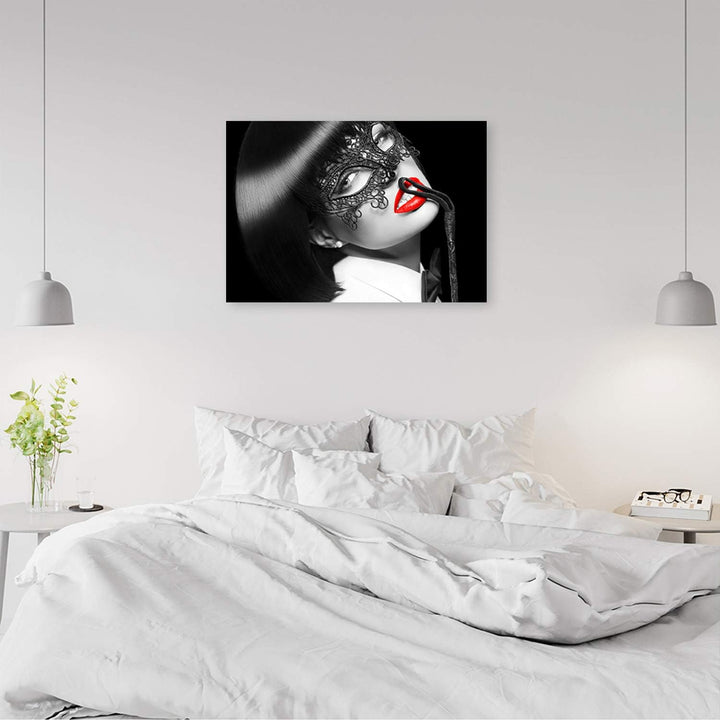 Feeby Wandbilder XXL 120x80 cm 1Tlg Sexy Frau Peitsche Roten Lippen Bilder Wandbilder Bild auf Leinw