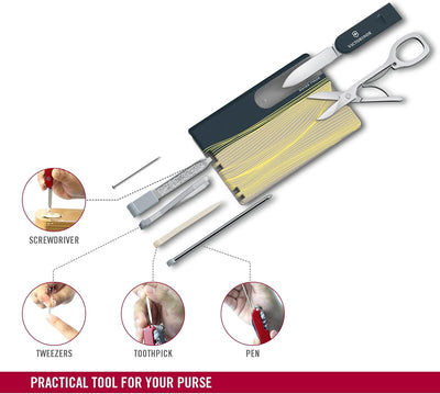 VICTORINOX Swiss Card Classic, 10 Funktionen, Swiss Made, Multitool für Frauen, inkl. Kartenetui mit