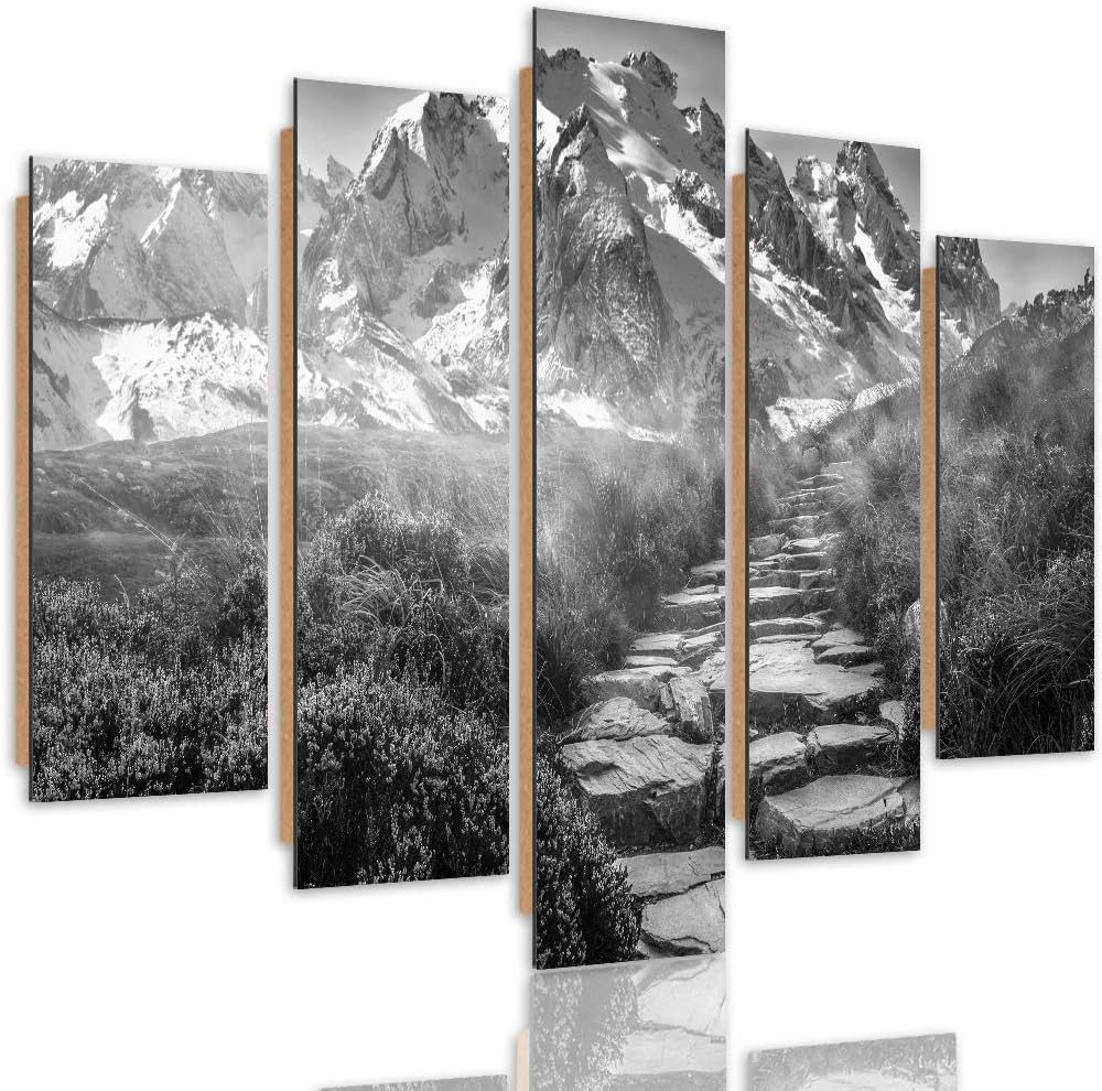 Feeby Wandbild Berge 300x140 cm Deco Panel 5 Teilig XXL Kunstdruck Pfad Steine grau Deco Panel XXL 3