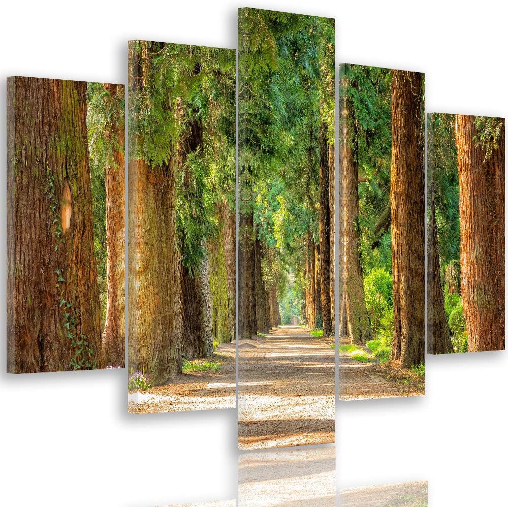 Feeby Leinwandbild 5 Teilig Landschaft Bild Wanddeko Natur Allee Wald bunt 150x100 cm Leinwandbild 1