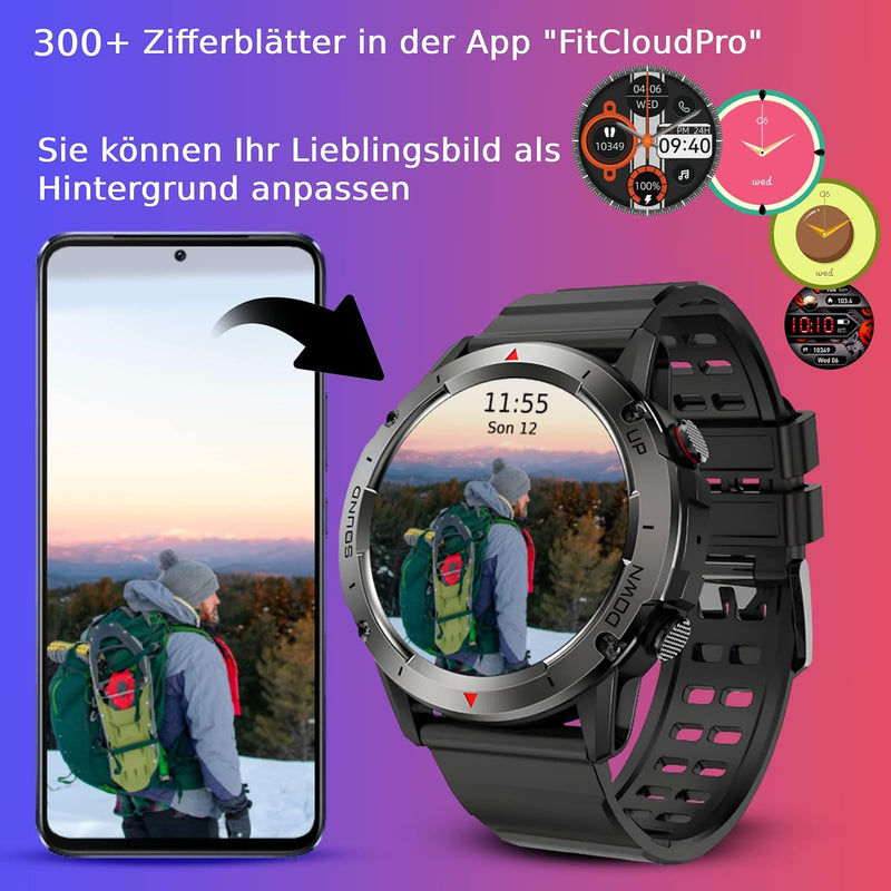 Deunis X9 Smartwatch mit Telefonfunktion 1,39 Zoll für Herren kompatibel mit Android iOS, Schlafmoni