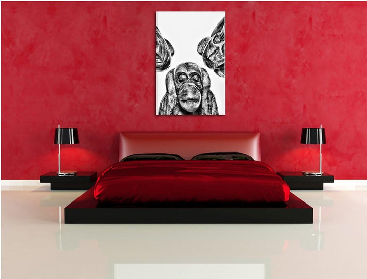 Pixxprint hören Nichts sehen Nichts Sagen als Leinwandbild/Grösse: 100x70 / Wandbild/Kunstdruck/fert