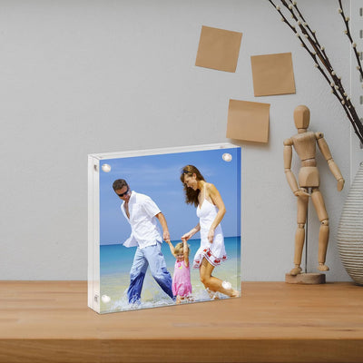 AMEITECH Acrylbilderrahmen, 10 x 10 cm, klares, doppelseitiges Blockset, rahmenloser magnetischer Fo