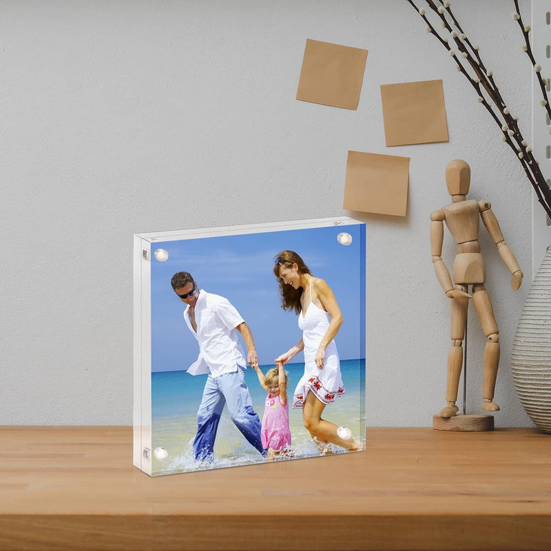 AMEITECH Acrylbilderrahmen, 10 x 10 cm, klares, doppelseitiges Blockset, rahmenloser magnetischer Fo