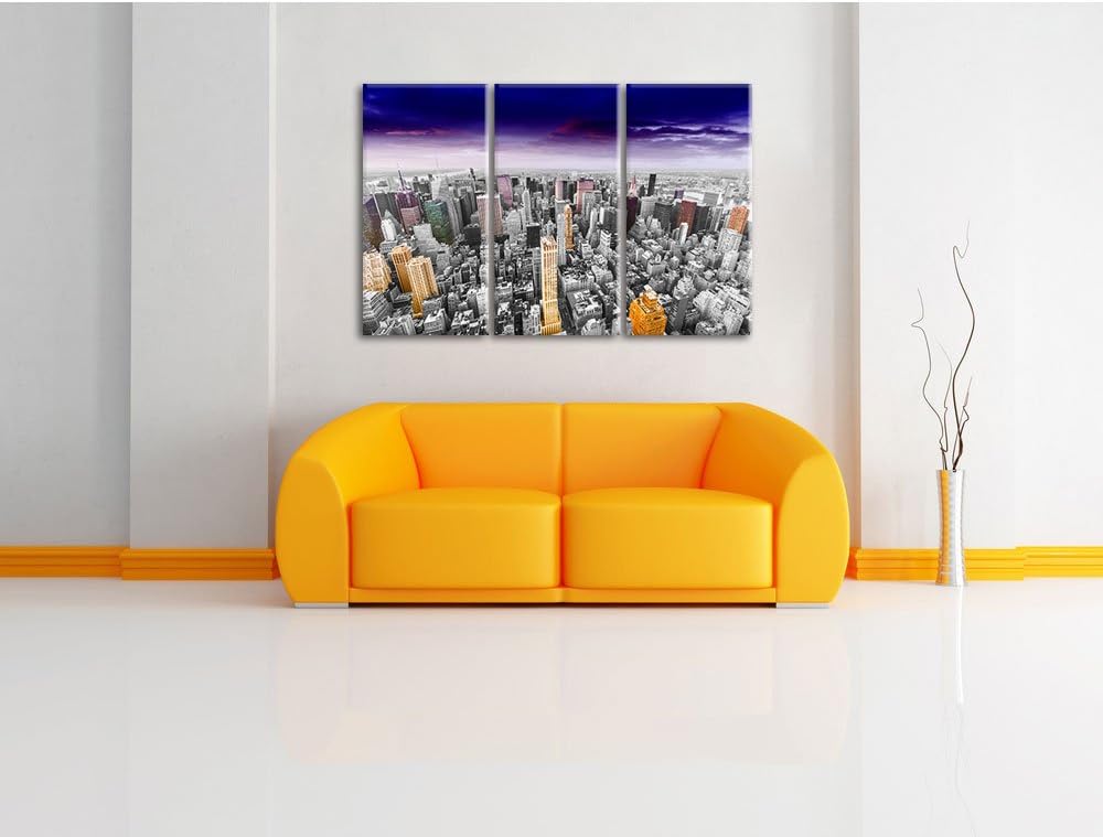 Pixxprint Skyline New York / 3-Teilig/Gesamtmass 120cm Leinwandbild bespannt auf Holzrahmen/Wandbild