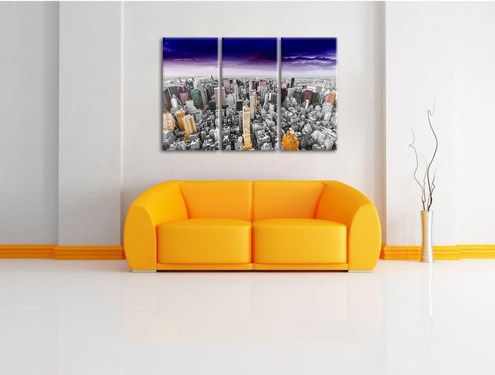 Pixxprint Skyline New York / 3-Teilig/Gesamtmass 120cm Leinwandbild bespannt auf Holzrahmen/Wandbild