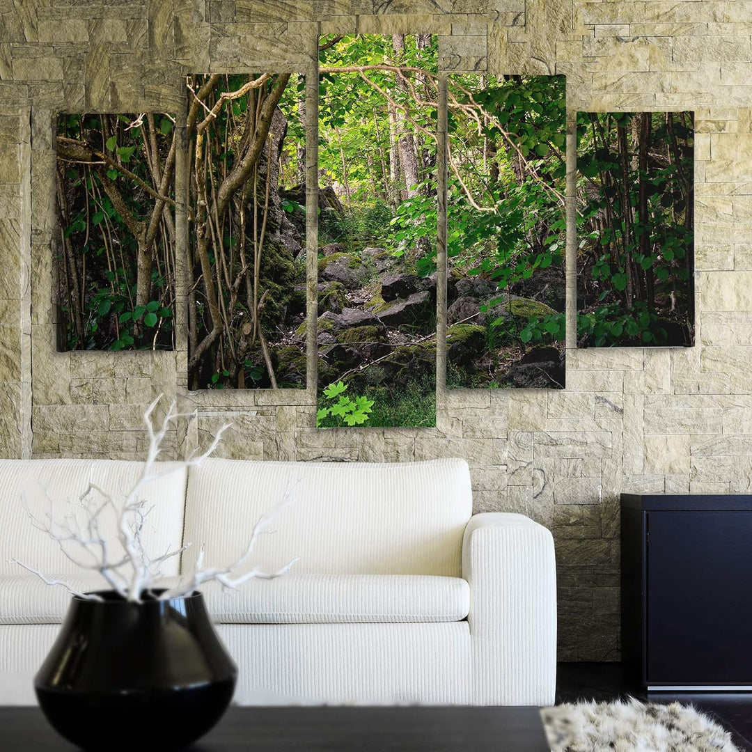 Feeby Deco Panel 5 Teilig Natur Bilder Modern Wald Bäume Landschaft grün 150x100 cm Deco panel 150x1