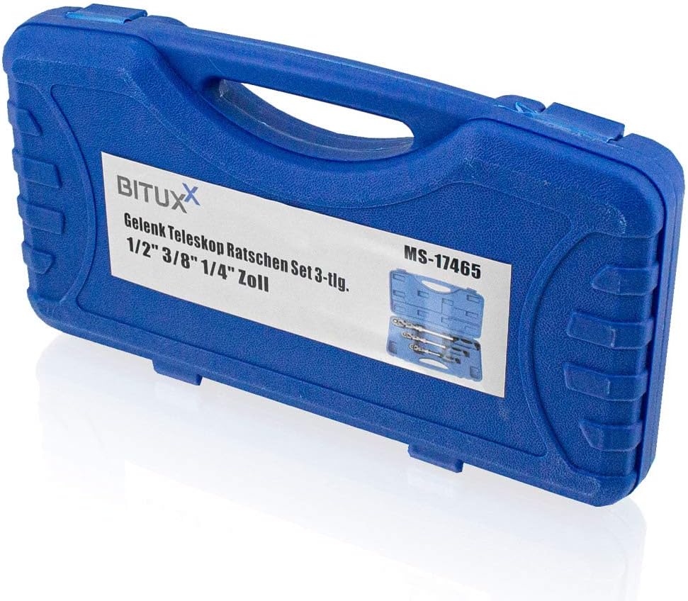 Bituxx 3 tlg Teleskop Gelenk Ratschen 1/4 3/8 1/2 90° Knarre ausziehbar Umschaltknarre Set