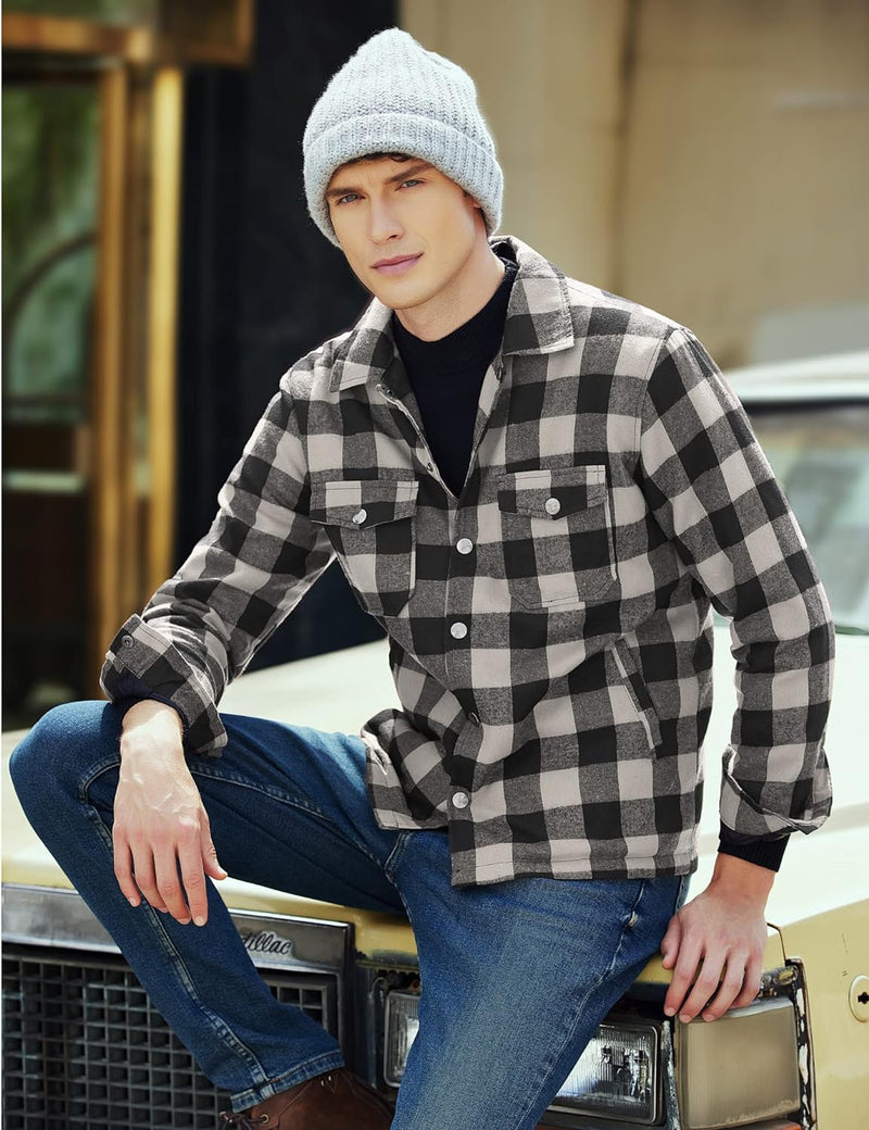 COOFANDY Herren Hemd Flanellhemd Kariert Gefüttert Holzfällerhemd Langarm Casual Button Down Winter