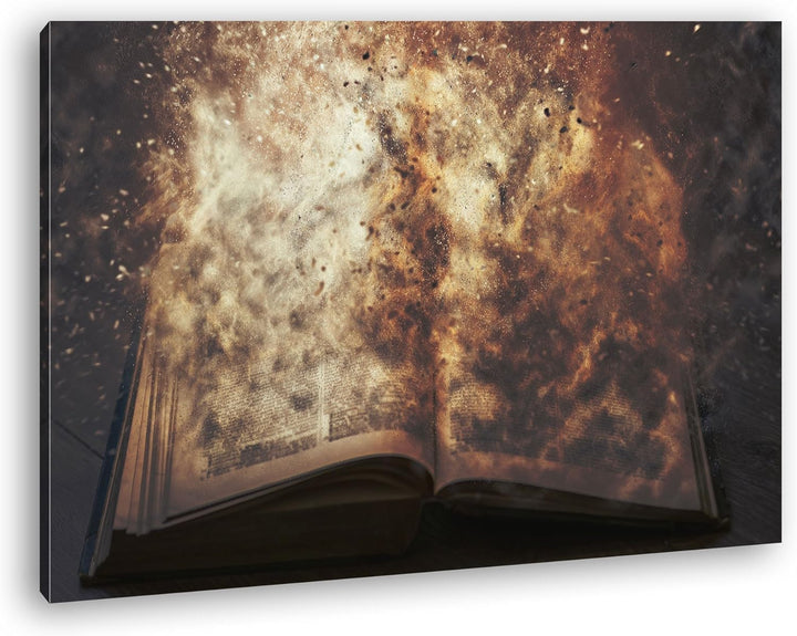 deyoli Brennendes Buch Format: 80x60 als Leinwandbild, Motiv fertig gerahmt auf Echtholzrahmen, Hoch