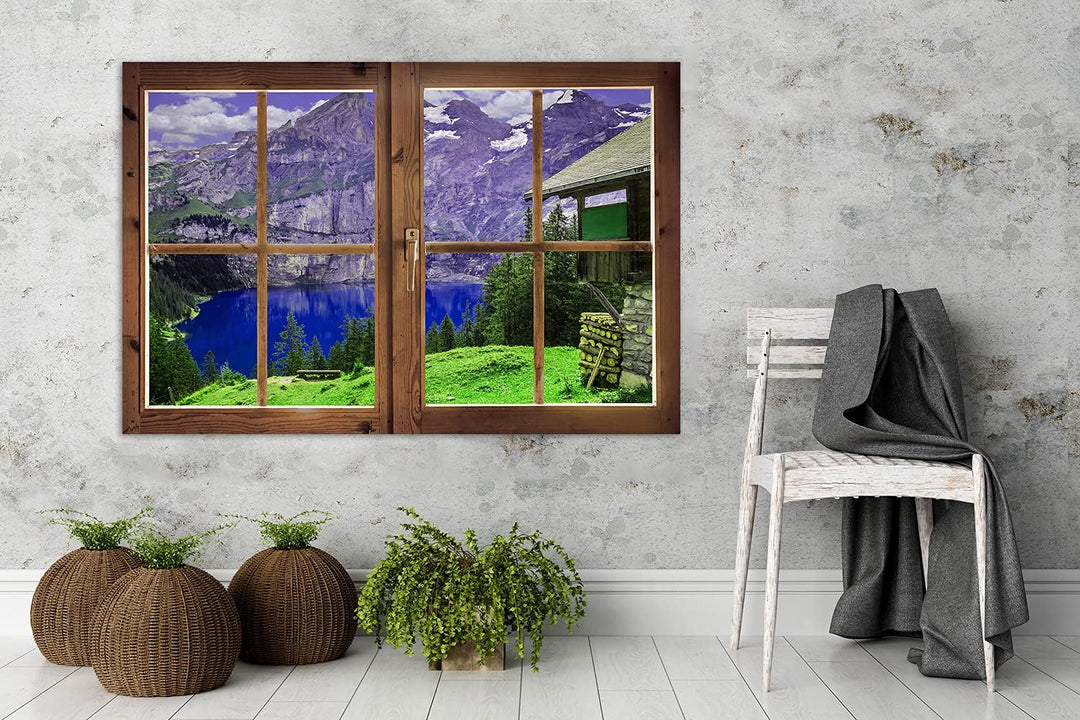 Febby Vlies Leinwandbild XXL Blick Durchs Fenster 3D-Effekt 120x80 cm Wandbild Kunst Bilder Schlafzi