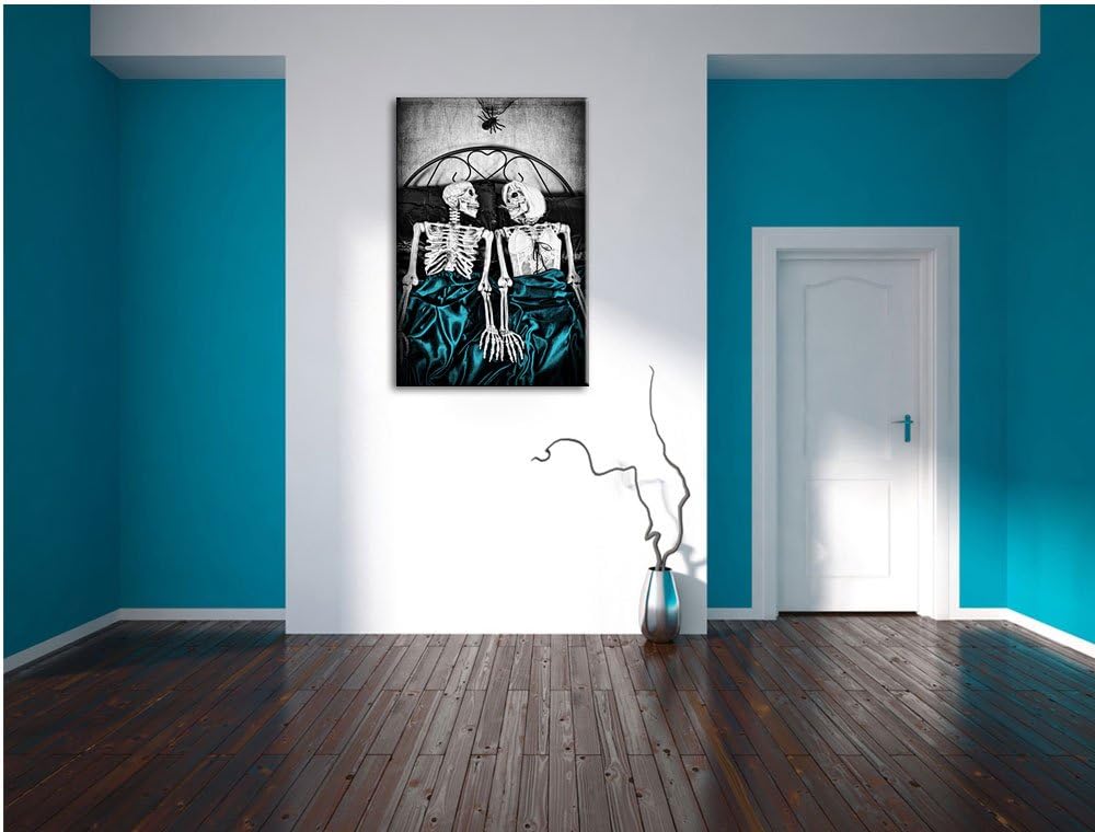 Horror Paar im heimischen Schlafzimmer schwarz/weiss Format: 100x70 auf Leinwand, XXL riesige Bilder
