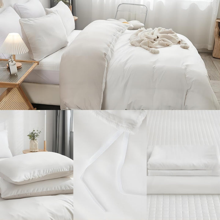 Freyamy Wendbar Bettwäsche 135x200cm 2teilig Weiss Beige Unifarben Uni Wendebettwäsche Gewaschene Mi