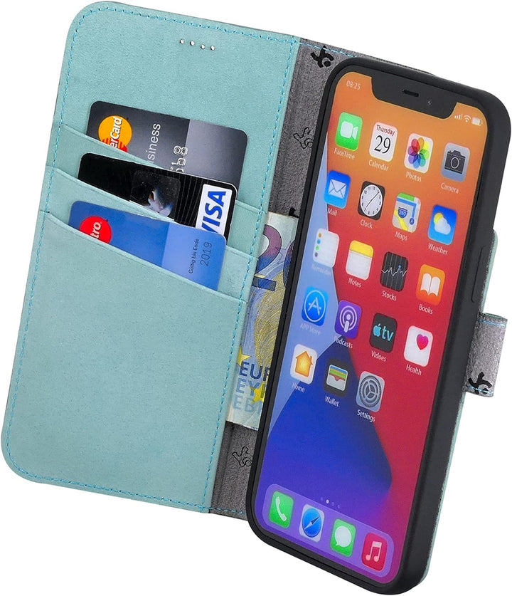 Suncase Book-Style Hülle kompatibel mit iPhone 12 Pro (6.1") Leder Tasche (Slim-Fit) Lederhülle Hand