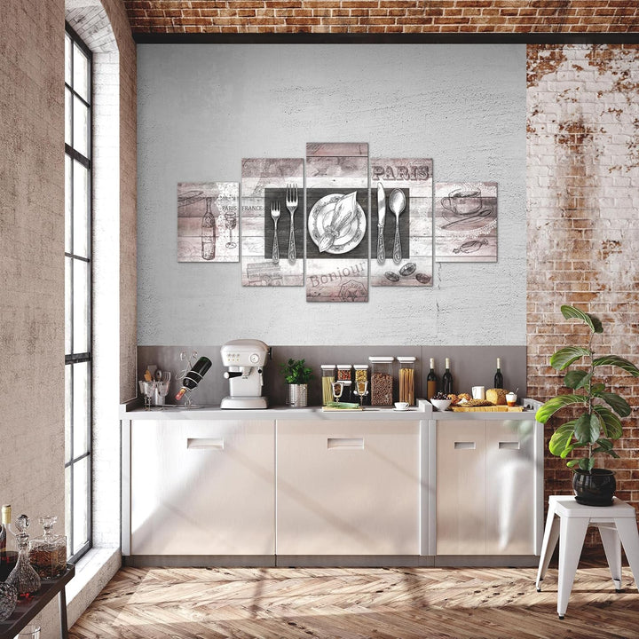 Runa Art Bild Esszimmer Küchenbilder Küche Abstrakt 5 Teilig Kaffee Grau Rosa Wandbilder auf Vlies L