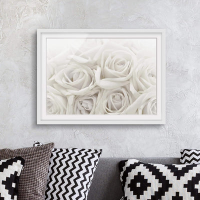 Bild mit Rahmen - Weisse Rosen - Rahmenfarbe Weiss, 30 x 40 cm 30cm x 40cm Weiss, 30cm x 40cm Weiss