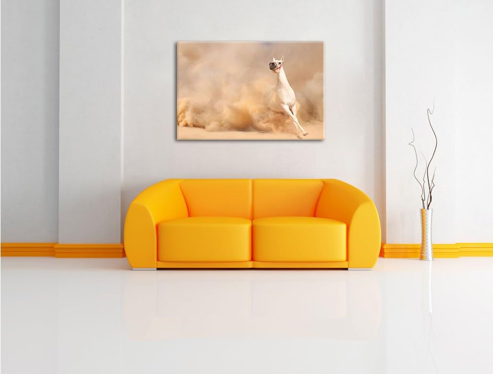 Weisses Pferd in der Wüste Format: 100x70 auf Leinwand, XXL riesige Bilder fertig gerahmt mit Keilra