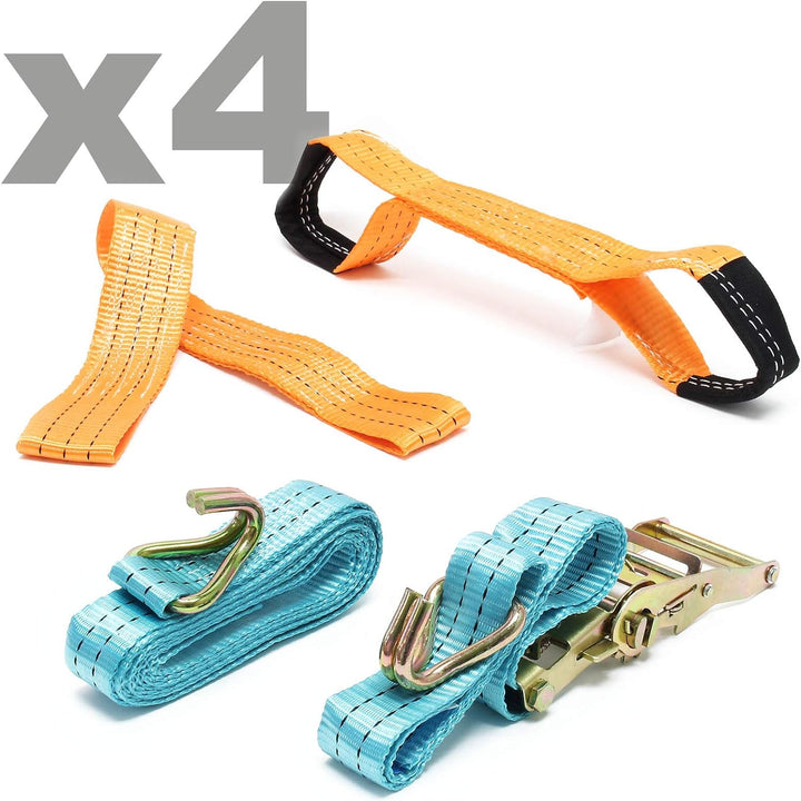 Spanngurte 4er Set für den Autotransport, 50mm x 3,5m, 3000 daN, Zurrgurte zur Radsicherung