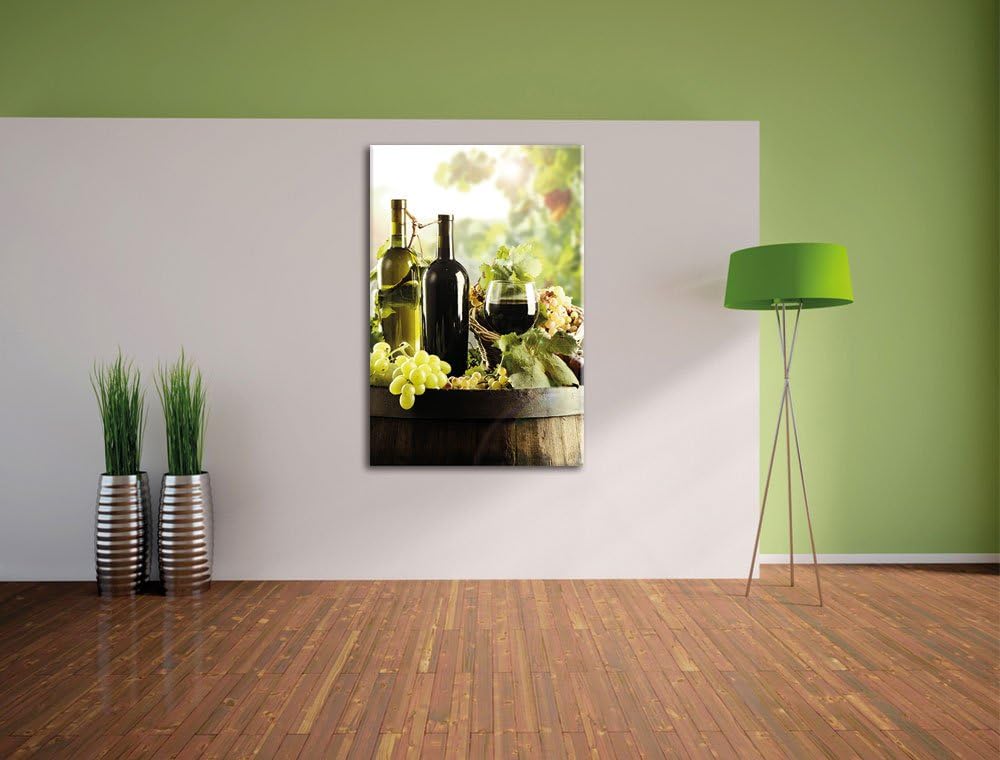 Weintrauben am Fass, Format: 100x70 auf Leinwand, XXL riesige Bilder fertig gerahmt mit Keilrahmen,