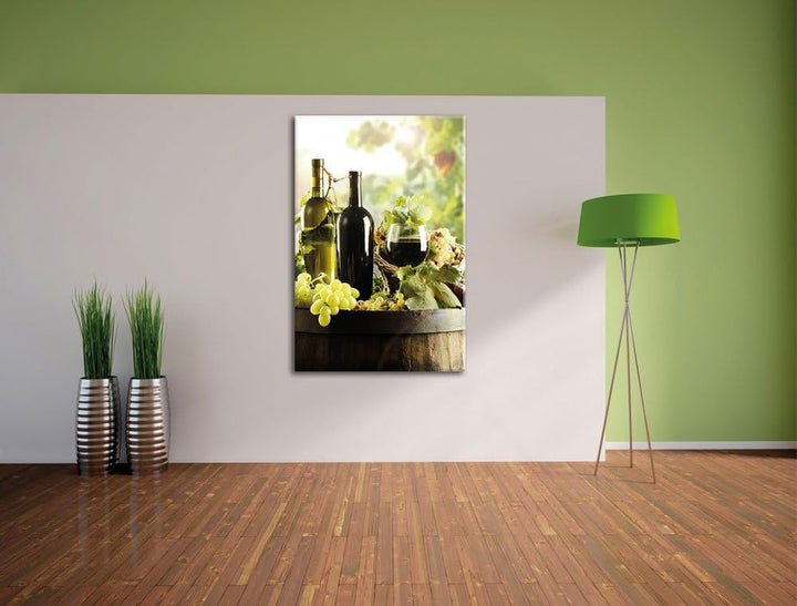 Weintrauben am Fass, Format: 100x70 auf Leinwand, XXL riesige Bilder fertig gerahmt mit Keilrahmen,