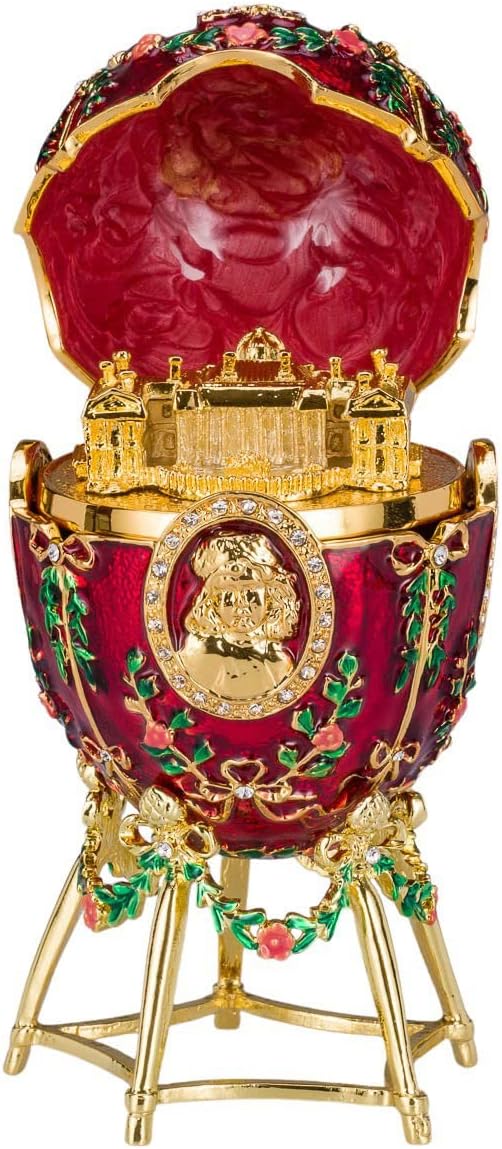danila-souvenirs Fabergé-Stil Ei/Schmuckkästchen Alexanderpalast 14 cm rot