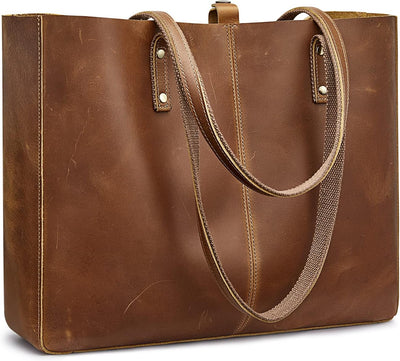 S-ZONE Damen Handtasche Vintage Crazy Horse Leder Grosse Shopper Elegant Tote Bag Multifunktionale S