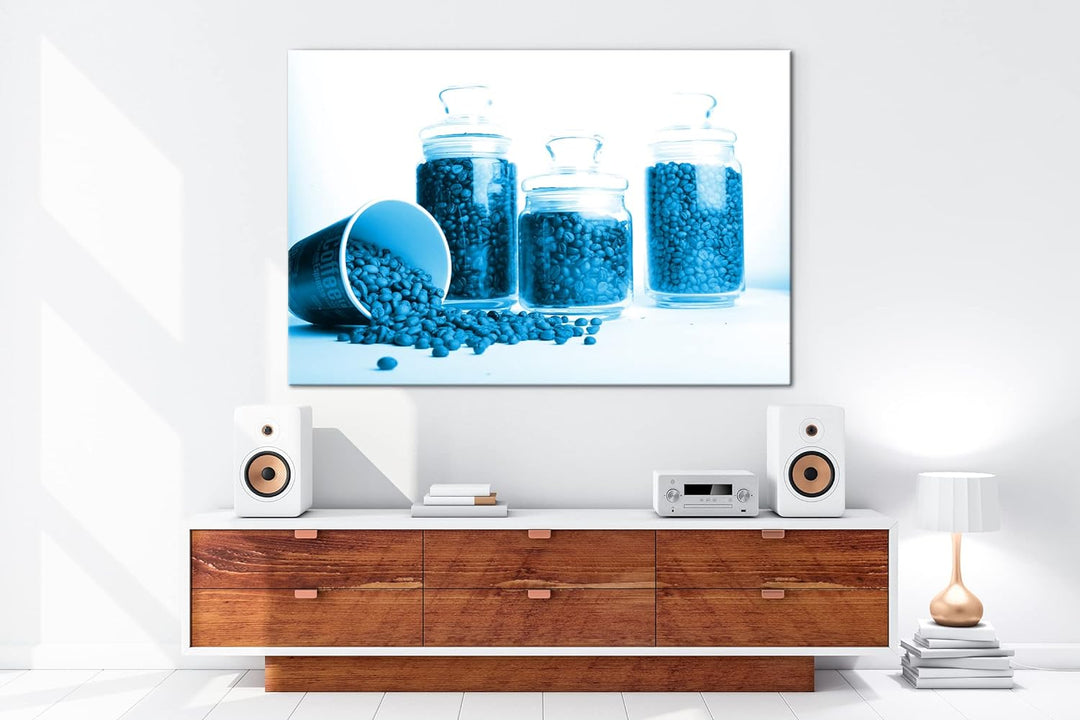 deyoli edle Kaffeebohnen Format: 80x60 Effekt: Monocrome Blau als Leinwand, Motiv fertig gerahmt auf