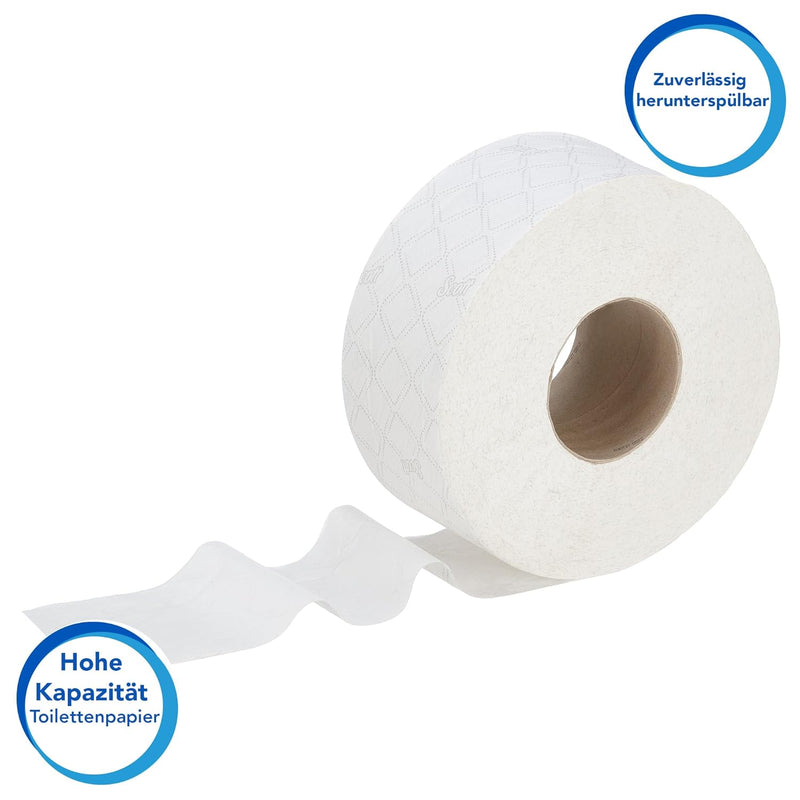 Scott Essential Jumbo Toilettenpapierrollen 8614 – 2-lagiges Toilettenpapier – 12 Rollen mit je 500