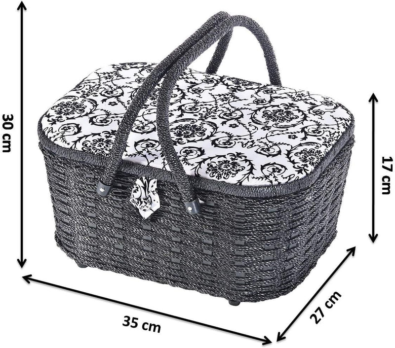 Kobolo Nähkästchen Nähkorb Nähkörbchen Nähkasten - florales Design - 35x27x17 cm Organisationseinsat