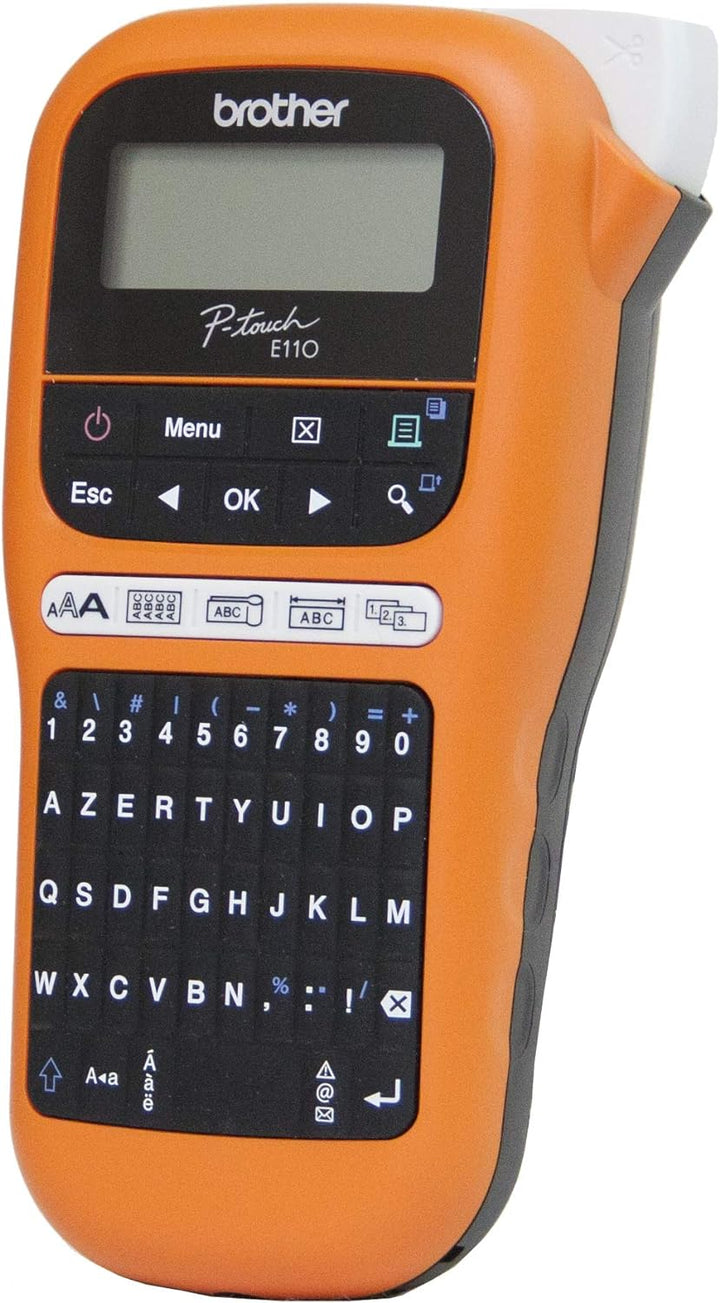 Brother PT-E110 Professioneller Etikettierer, industriell, mit 1 Tze-FX221-Band, 9 mm, Schwarz/Weiss