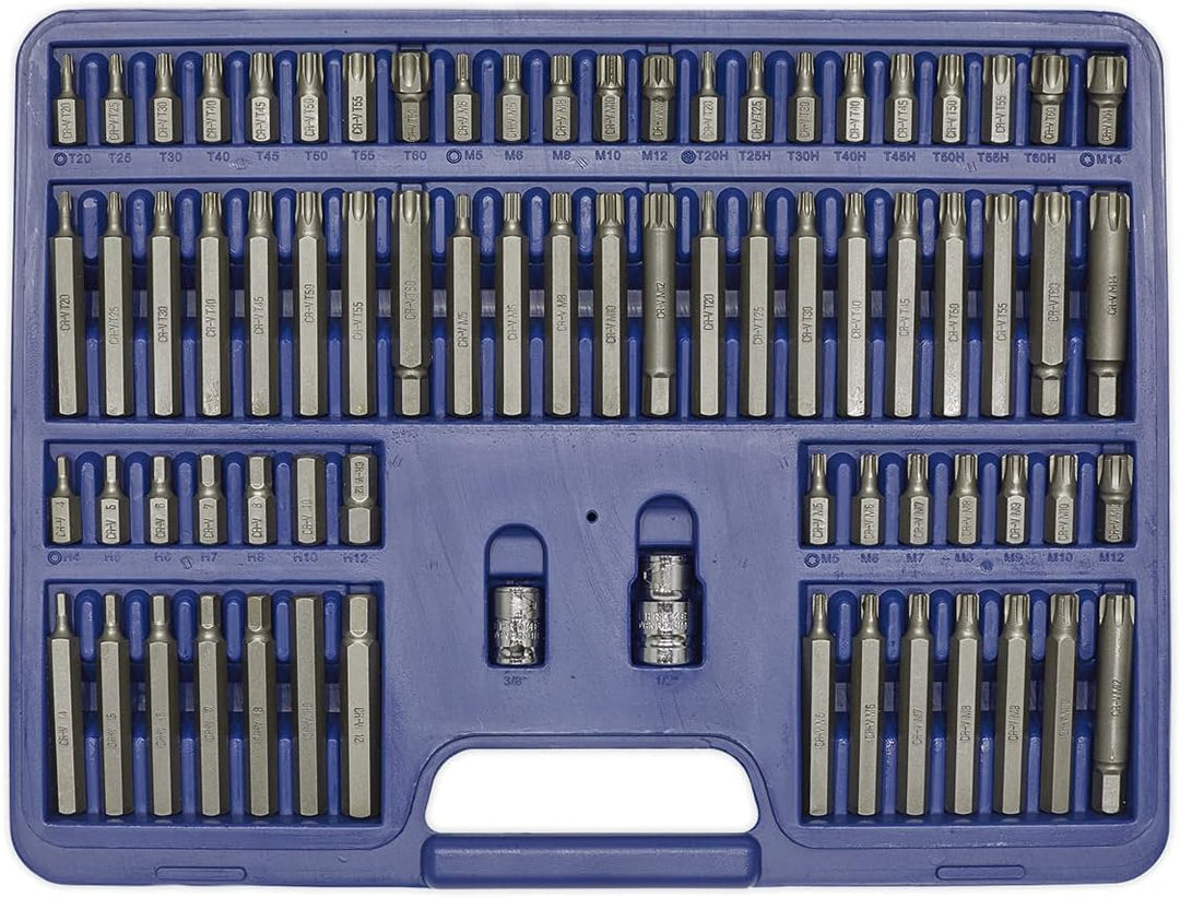 Sealey Ak21974 TRX/Security TRX/Hex/Spline/Ribe Bit Set 74Pc 3/8In & 1/2In Sq Dr