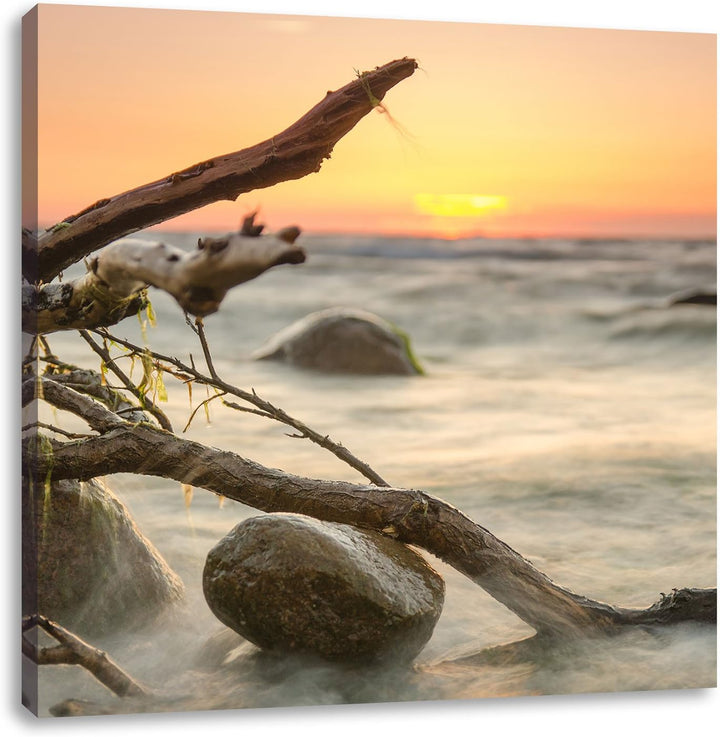 Ruhige See im Nebel, Format: 70x70 auf Leinwand, XXL riesige Bilder fertig gerahmt mit Keilrahmen, K