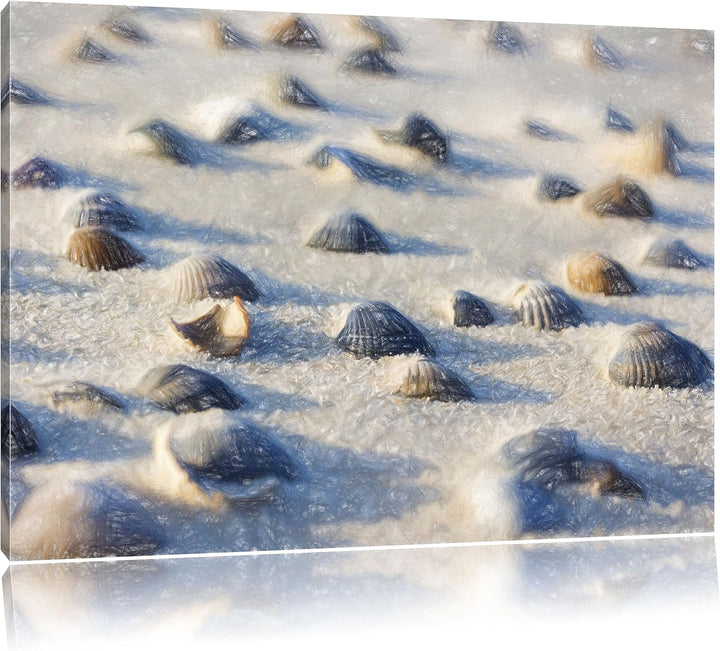 Pixxprint Muscheln im Sand als Leinwandbild/Grösse: 100x70 cm/Wandbild/Kunstdruck/fertig bespannt, 1