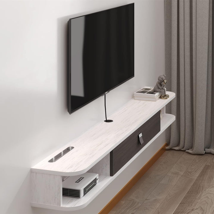 TV-Konsole / Fernsehkonsole / Fernsehtisch, schwimmend, mit Tür und Ablage, 120 cm, Grau / Weiss 120