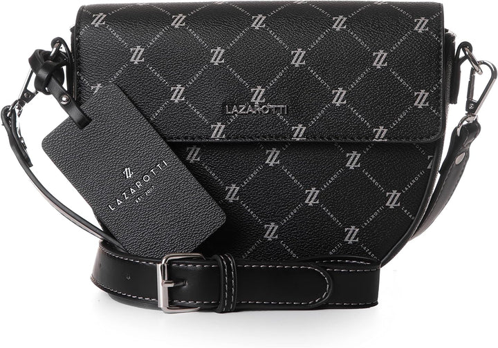 Lazarotti Palermo Umhängetasche Damen | verstellbarer Schultergurt | Halfmoon Bag 21cm Schwarz, Schw